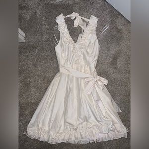 Lilly Pulitzer Off-White Ruffle Halter Dress with Beaded Embroidery